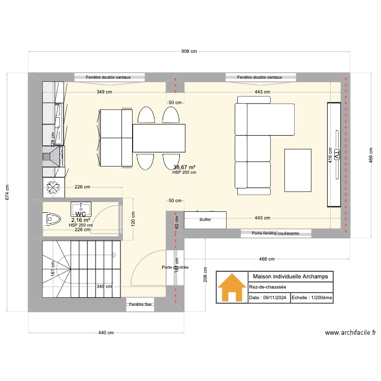 Archamps 2. Plan de 8 pièces et 83 m2
