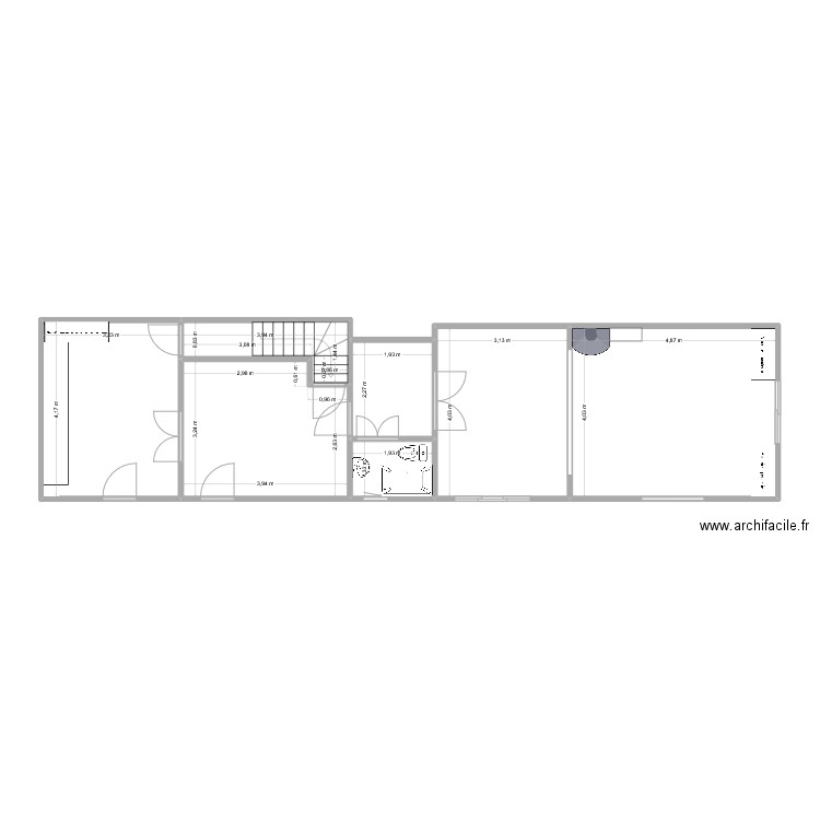 RDC. Plan de 7 pièces et 69 m2