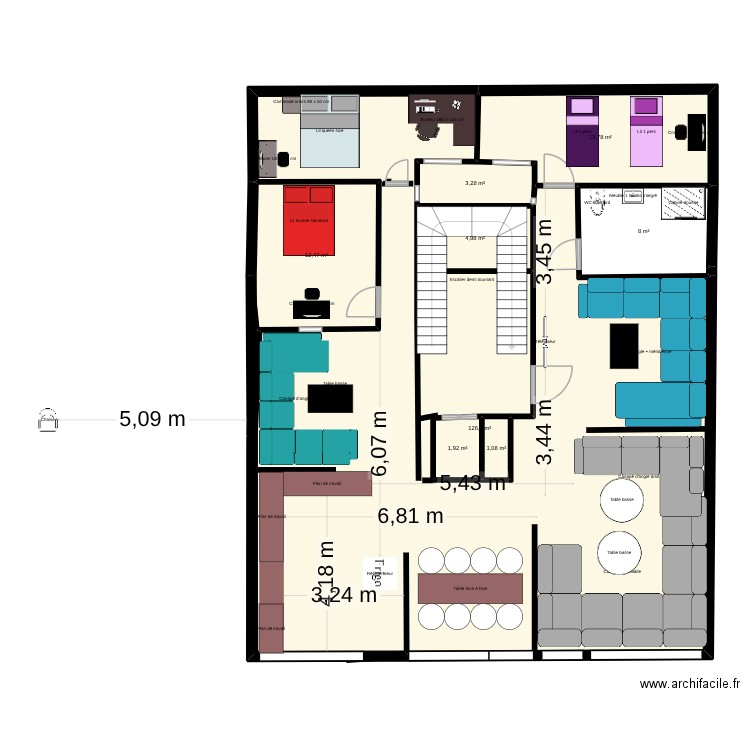 loge. Plan de 8 pièces et 172 m2