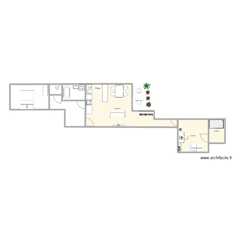 Appartement Tom. Plan de 3 pièces et 38 m2