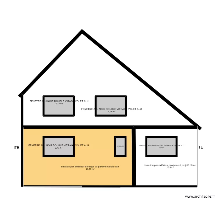 SORIN FACADE EST APRES TRAVAUX. Plan de 7 pièces et 64 m²