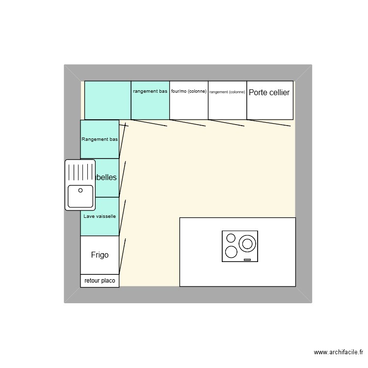 plan cuisine. Plan de 1 pièce et 11 m2
