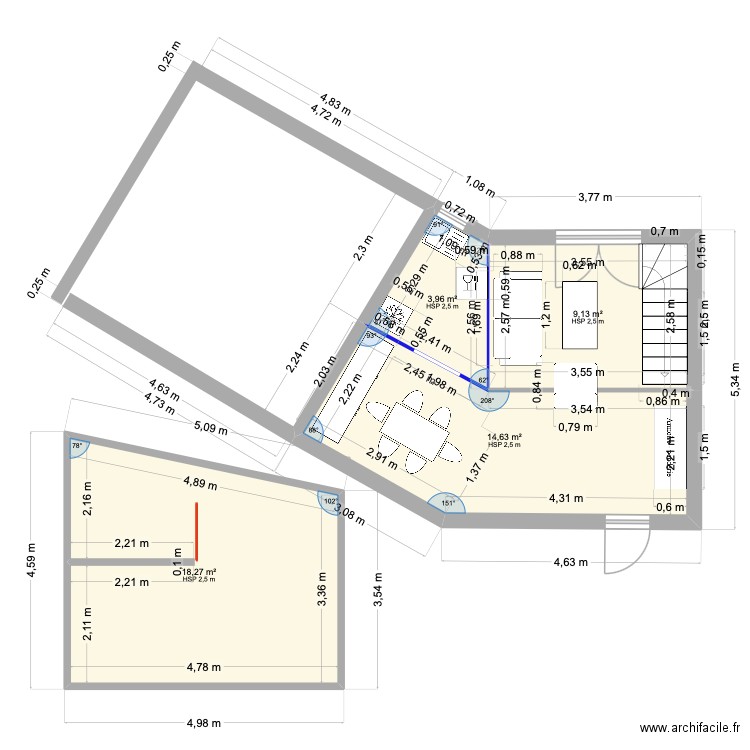 Salon Josette. Plan de 4 pièces et 46 m2