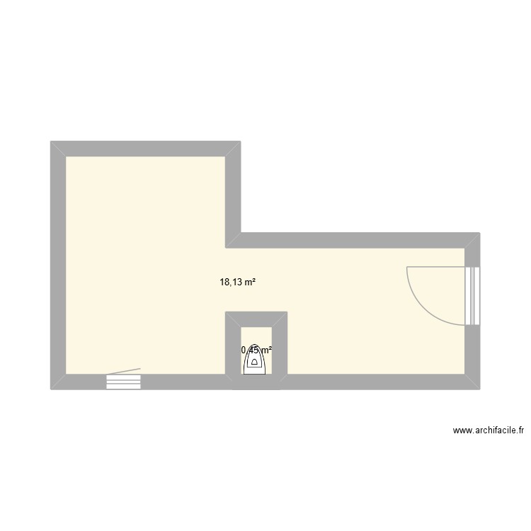 patisserie. Plan de 2 pièces et 19 m2