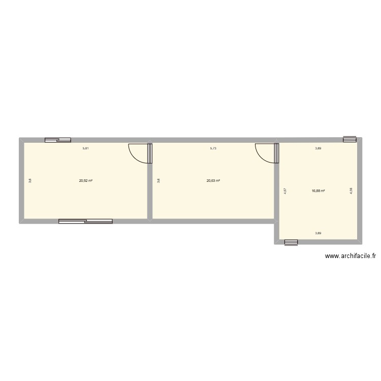 mickey plan. Plan de 3 pièces et 58 m2