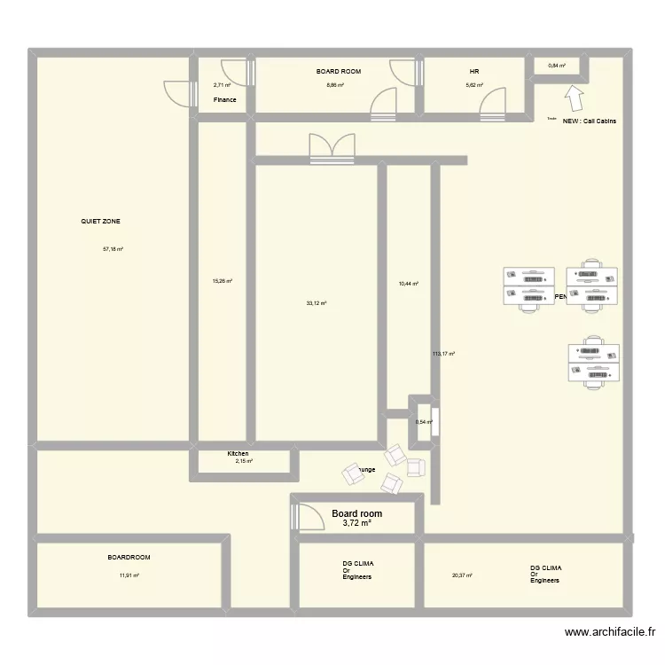 Open space. Plan de 14 Pièces et 286 m² Open space. Plan de 14 Pièces et 286 m²