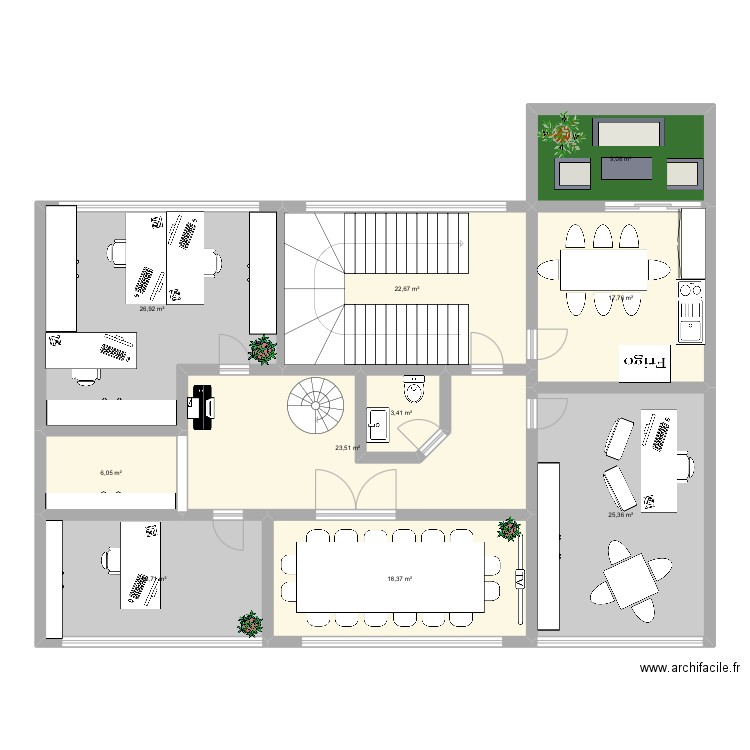 Stage 2. Plan de 10 pièces et 169 m2