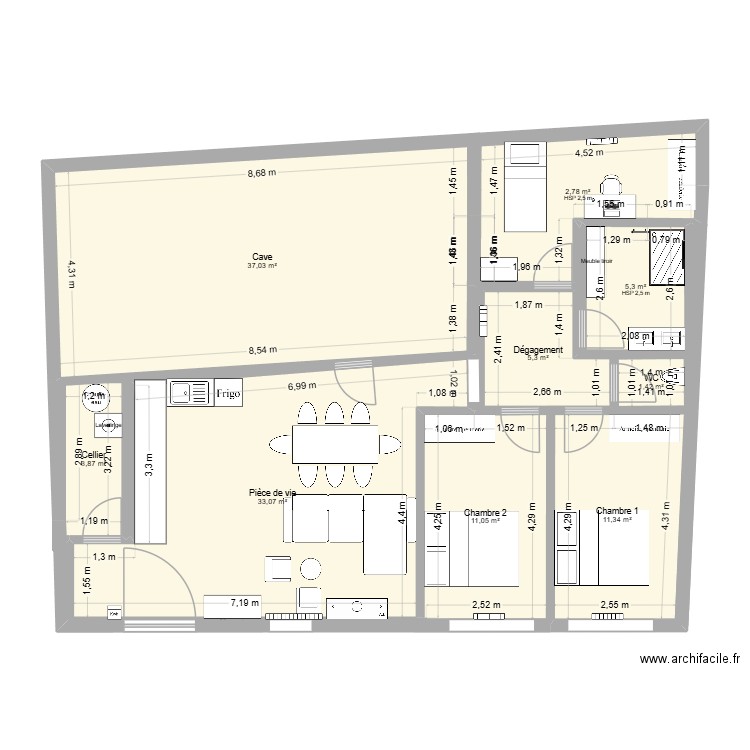 Plan appart du bas Annonay. Plan de 9 pièces et 118 m2
