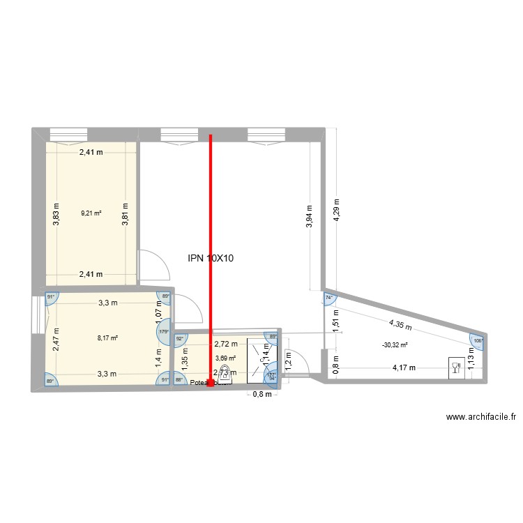 ISLY. Plan de 4 pièces et 28 m2