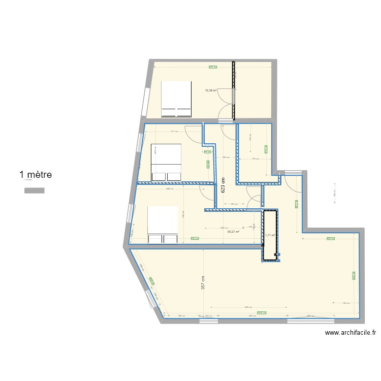 pour jouer 3. Plan de 3 pièces et 111 m2