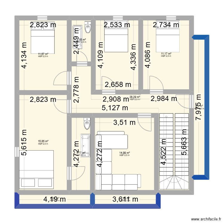gus. Plan de 10 pièces et 99 m2