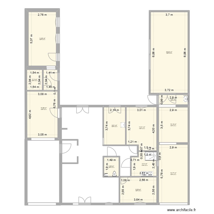 Compère Guilleri JJ6. Plan de 12 pièces et 133 m2