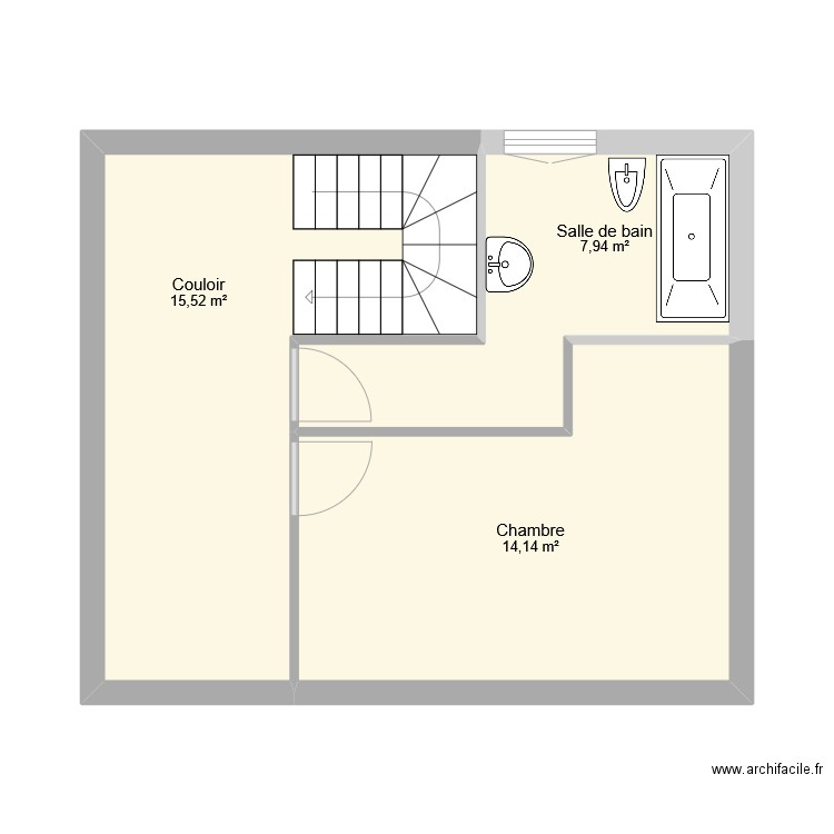Projet salle de bain - Après travaux. Plan de 3 pièces et 38 m2