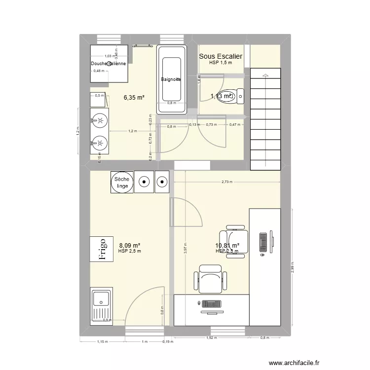 Bino 8 sous sol. Plan de 7  et 32 m²