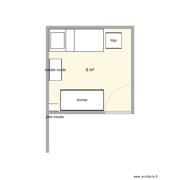 Ehoui. Plan de 1 pièce et 9 m2