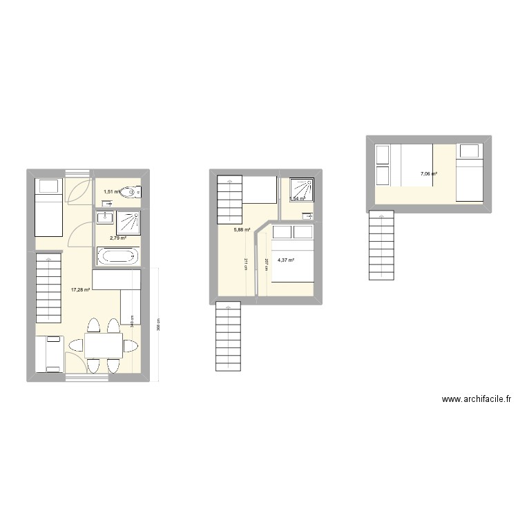 TRIPLEX ALPE DHUEZ. Plan de 7 pièces et 40 m2