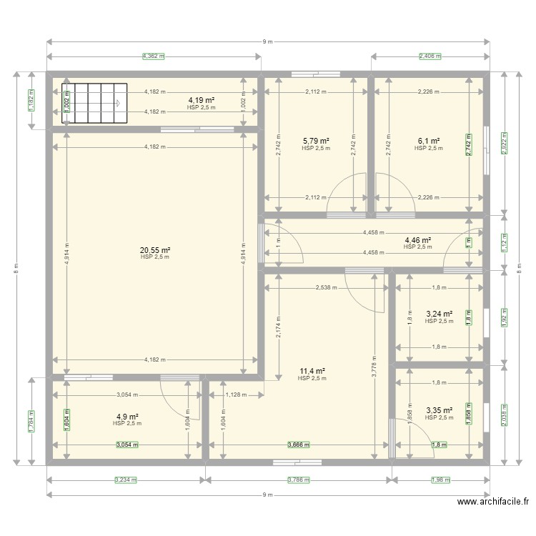 tio braz planta de sima. Plan de 9 pièces et 64 m2