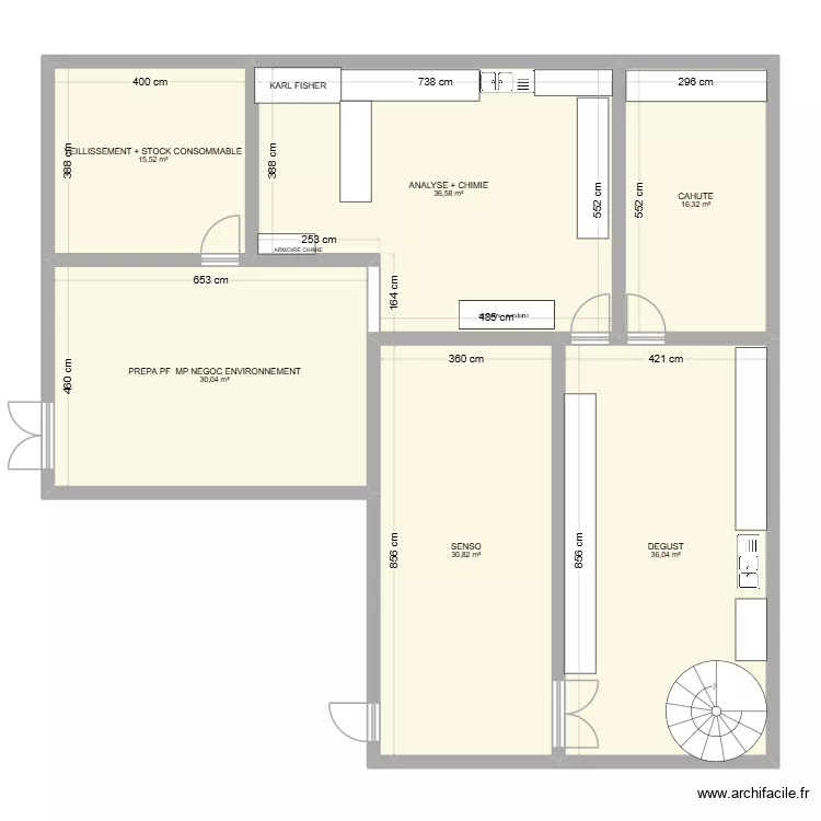 PLAN 2 LABO. Plan de 6  et 165 m²