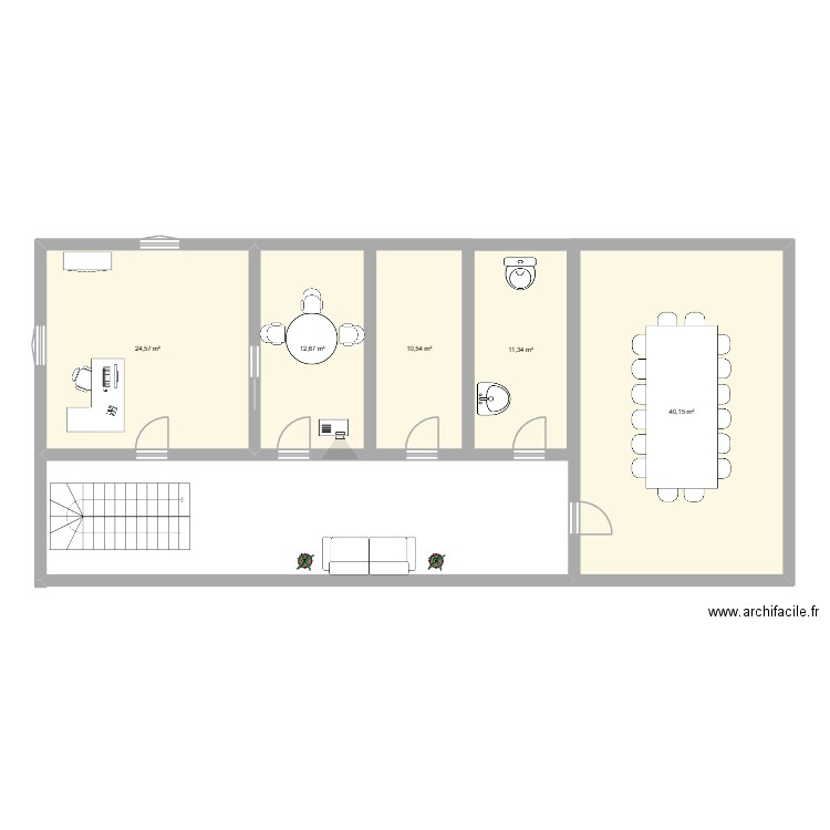 Etage projet bureau. Plan de 5 pièces et 99 m2
