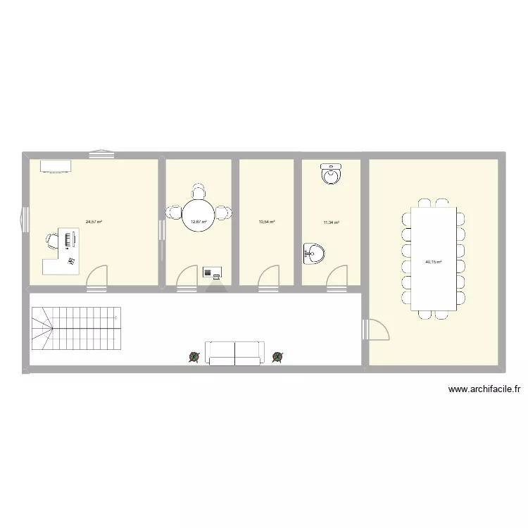 Etage projet bureau. Plan de 5 pièces et 99 m²