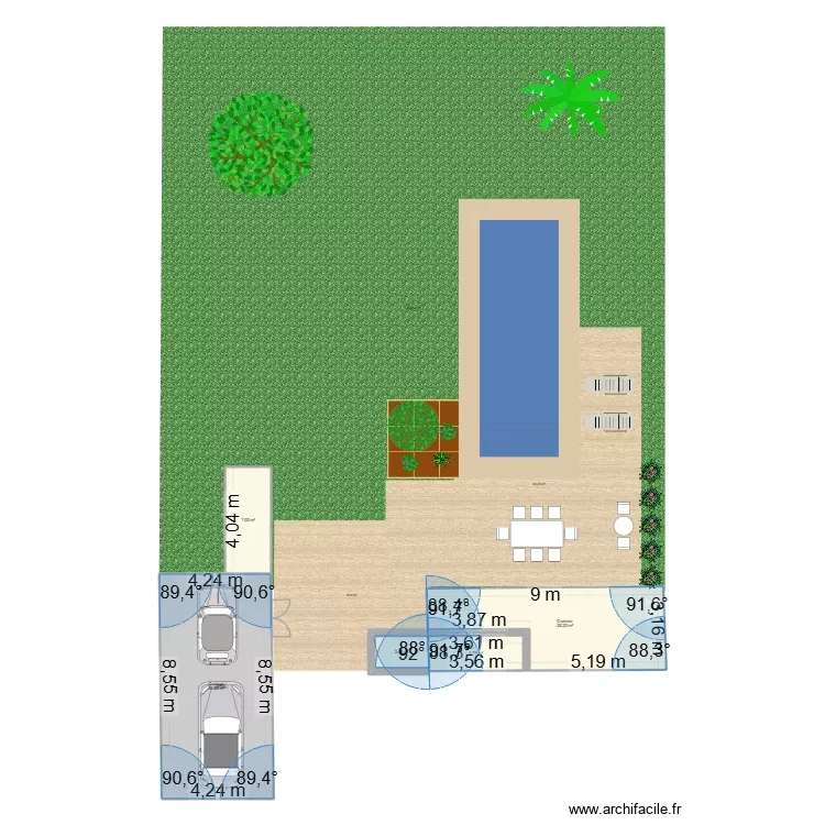 piscine. Plan de 5 Pièces et 73 m²
