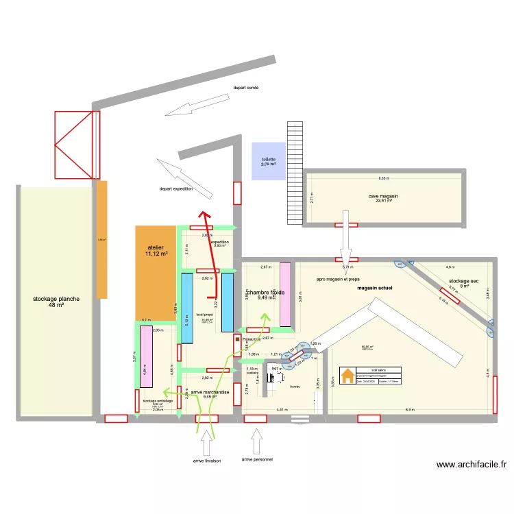 fromagerie. Plan de 8  et 166 m²