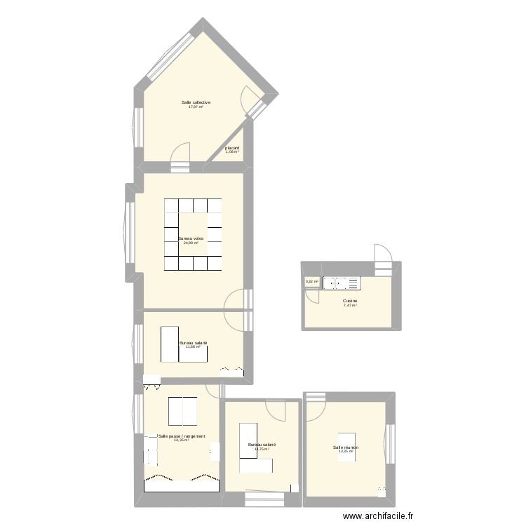 bureaux afev. Plan de 9 pièces et 103 m2