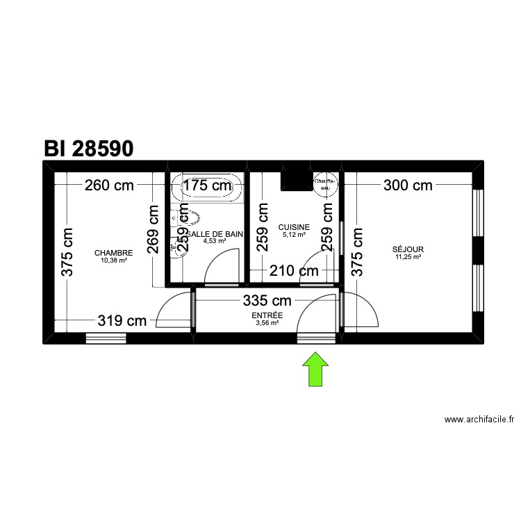BI 28591.. Plan de 6 pièces et 35 m2
