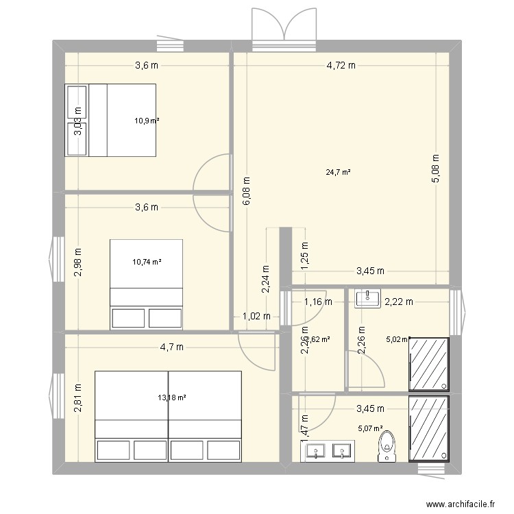 farinole. Plan de 7 pièces et 72 m2