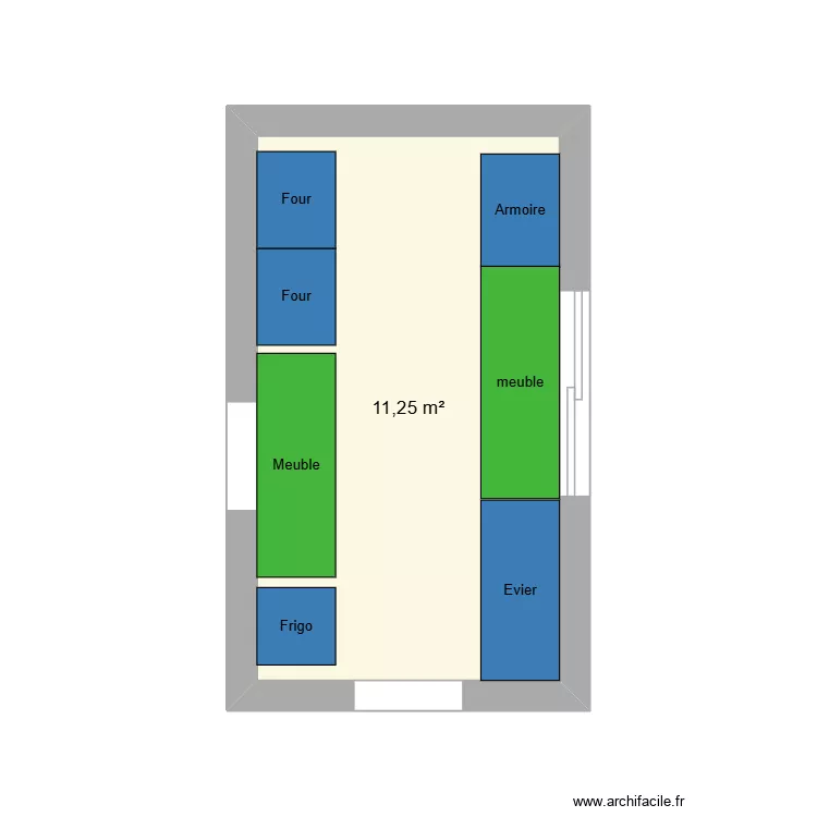 Plan cuisine apres. Plan de 1  et 11 m²