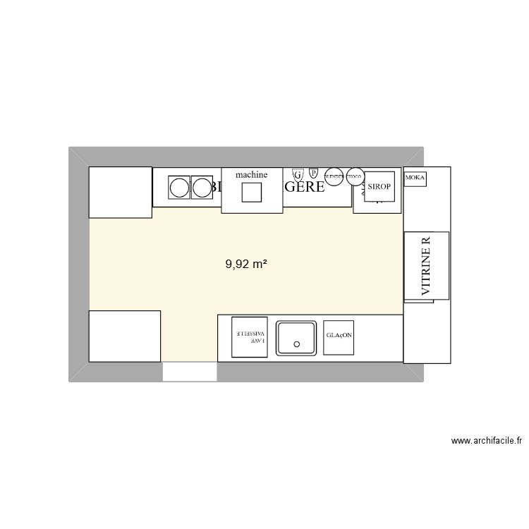 Bar 1. Plan de 1 pièce et 10 m2