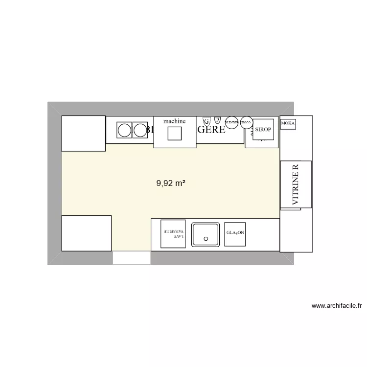Bar 1. Plan de 1 pièce et 10 m²