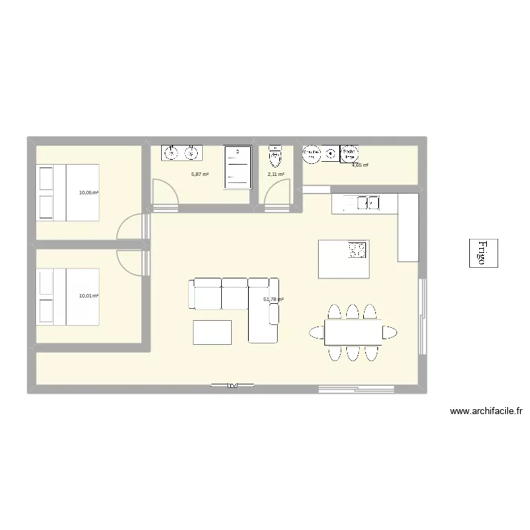 " contener. Plan de 6  et 84 m²
