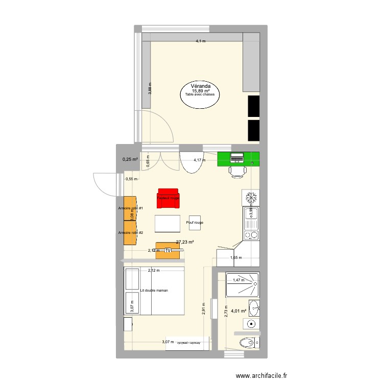 Projet maman. Plan de 4 pièces et 47 m2