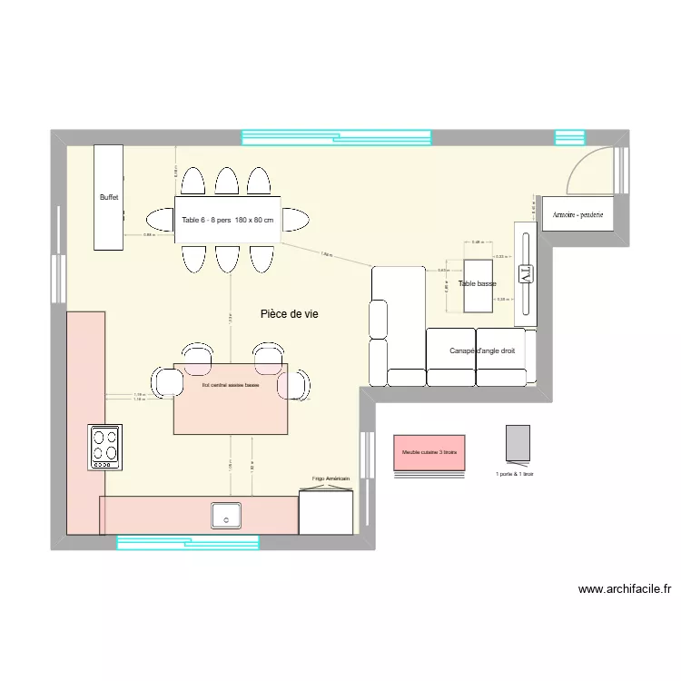 Pi&egrave;ce de vie X. Plan de 1  et 47 m²