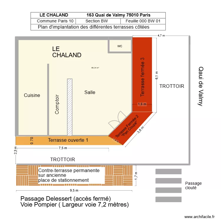 LE CHALAND Implantation. Plan de 2  et 68 m²