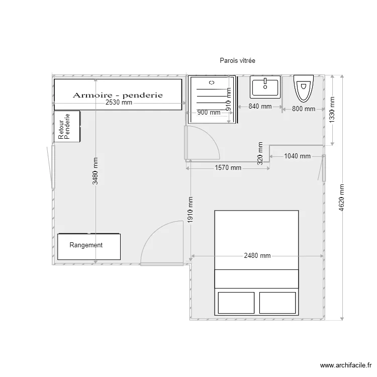 Plan chambre parental + SDE. Plan de 