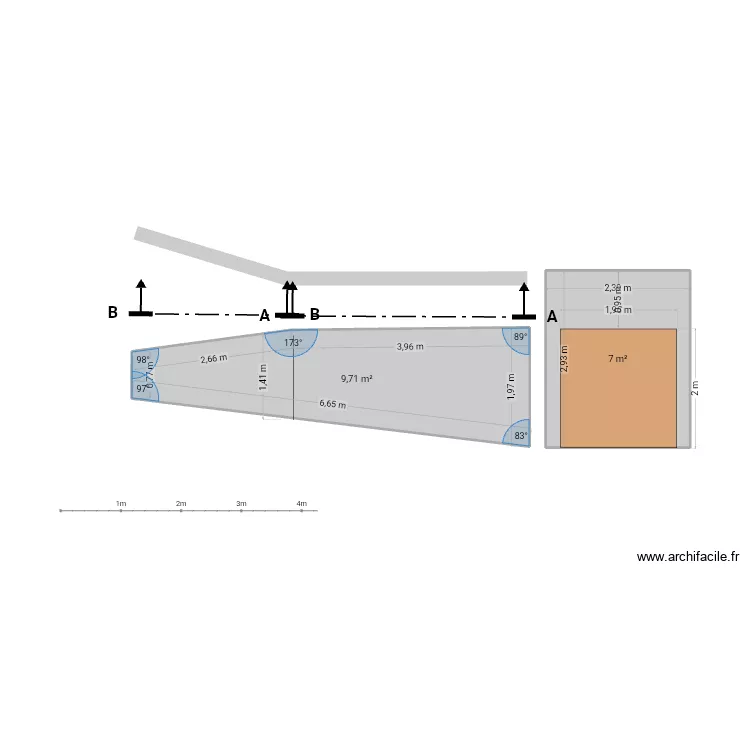 Mur 1. Plan de 2  et 17 m²