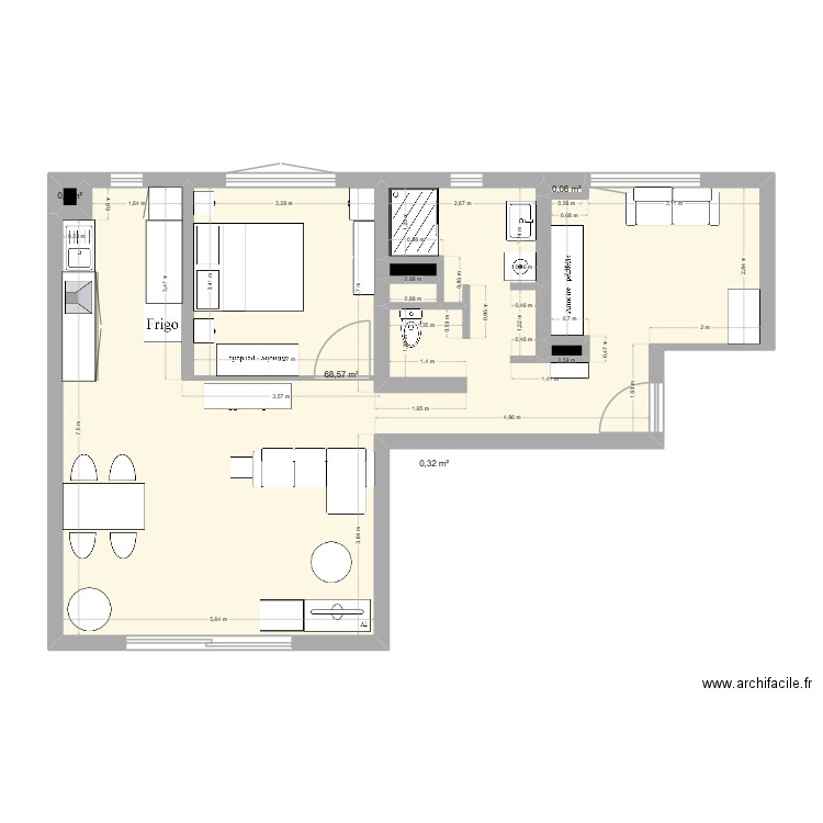 romans. Plan de 6 pièces et 69 m2