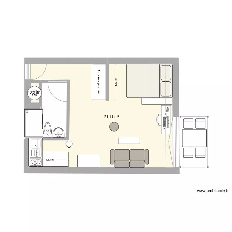 Appartement L&eacute;a. Plan de 2  et 21 m²