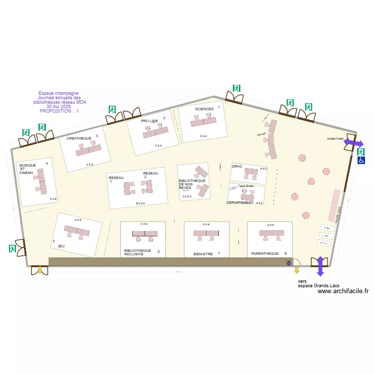 Espace champagne Journée annuelle des bibliothèques réseau MDA 30 Avr 2026 PROP 1. Plan de 1 et 584 m² Espace champagne Journée annuelle des bibliothèques réseau MDA 30 Avr 2026 PROP 1. Plan de 1 et 584 m²