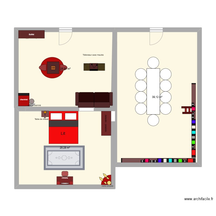 manoir. Plan de 3 pièces et 90 m2