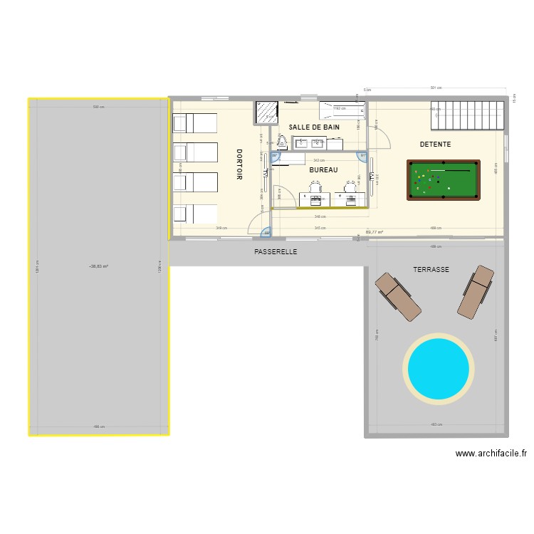 QUIBOU-Etage-V2. Plan de 2 pièces et 150 m2