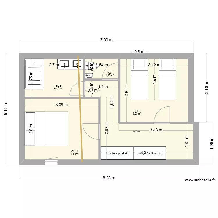 MAISON 2. Plan de 5  et 34 m²