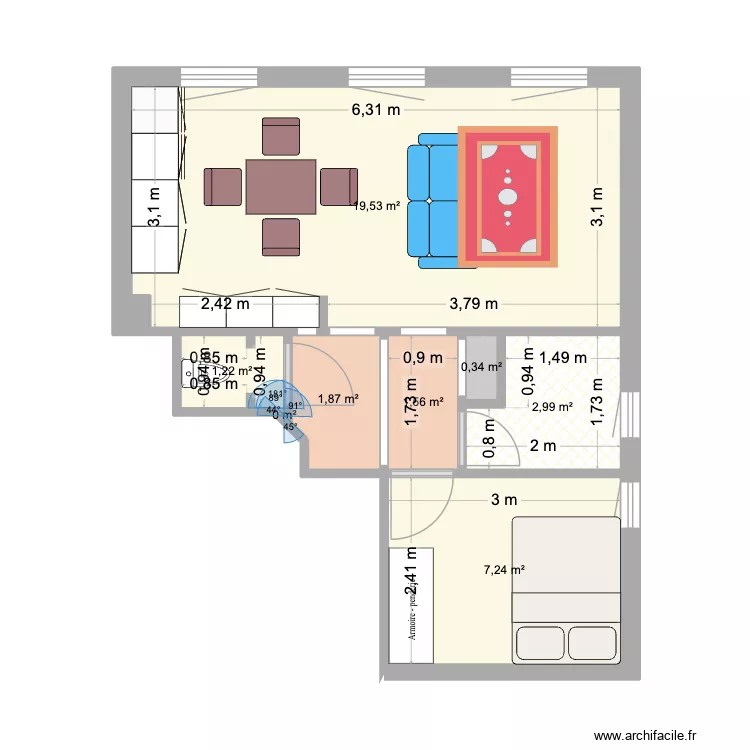 Appartement V1. Plan de 8 Pièces et 35 m²