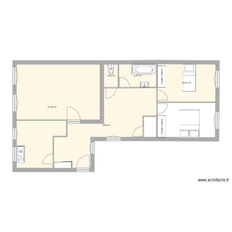 visite appartement N°1. Plan de 5 pièces et 66 m2