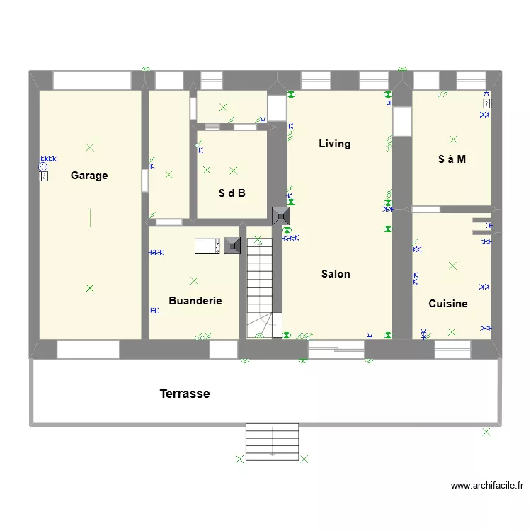 Rez de chauss&eacute;e (Michel). Plan de 3  et 103 m²