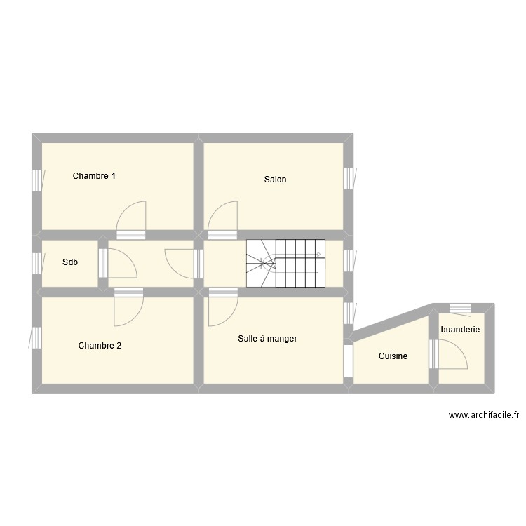 1etage. Plan de 9 pièces et 54 m2