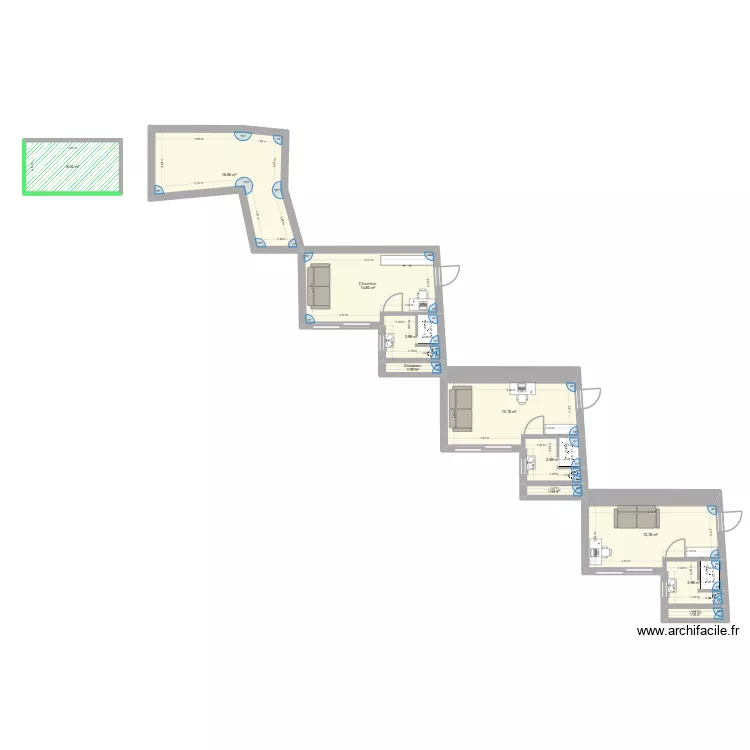 Extension V2 update avant. Plan de 11  et 81 m²