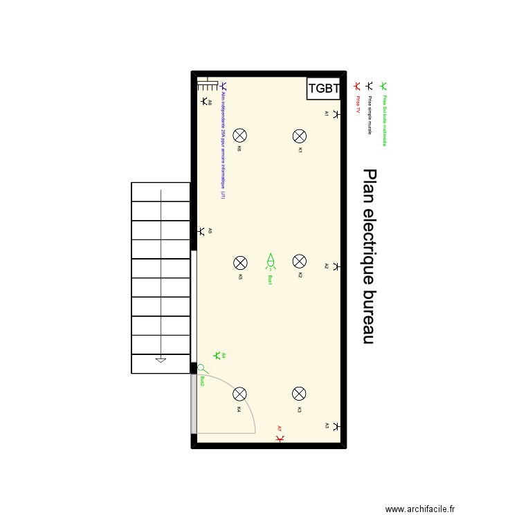 Plan electrique bureau vervelle 2025. Plan de 1 pièce et 10 m2